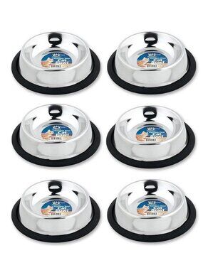 6 Pack Pet King Stainless Steel Cat Bowls Small Dog Water Food No Tip, 6 oz Each